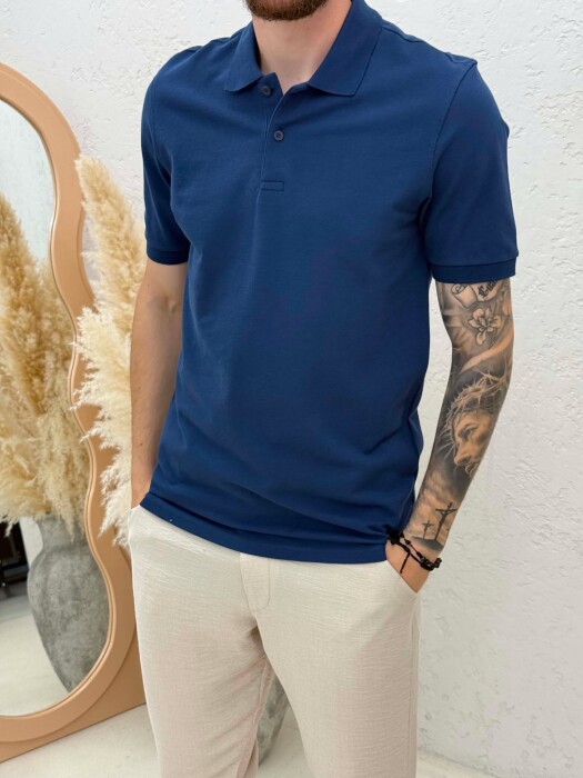 ONE COLOR POLO NECK MEN T-SHIRT BLUE/BLU - 4