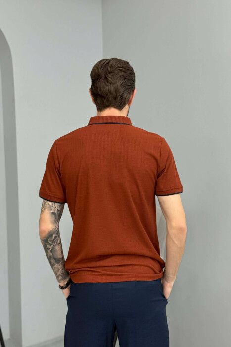 ONE COLOR POLO NECK MEN T-SHIRT BRICK/TULLE - 2