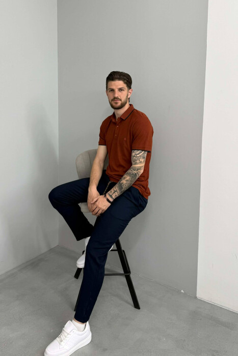 ONE COLOR POLO NECK MEN T-SHIRT BRICK/TULLE - 3
