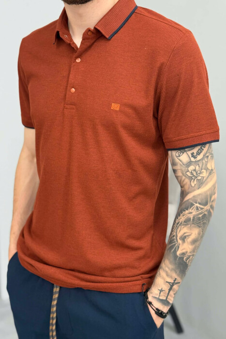 ONE COLOR POLO NECK MEN T-SHIRT BRICK/TULLE - 4