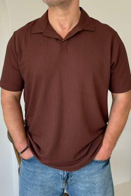 ONE COLOR POLO NECK MEN T-SHIRT BROWN/KAFE 