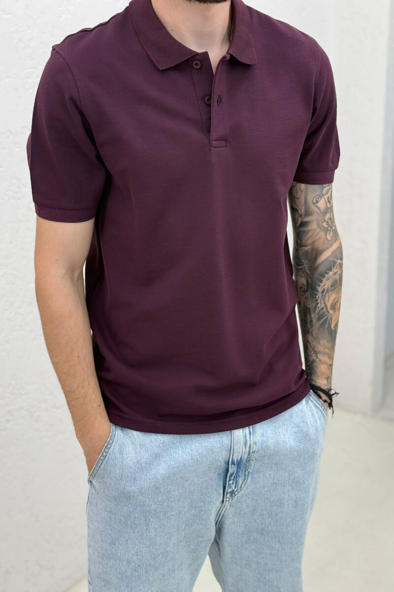 ONE COLOR POLO NECK MEN T-SHIRT BURGUNDY/VISHNJE - 4