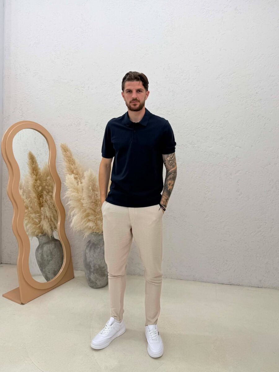 ONE COLOR POLO NECK MEN T-SHIRT DARK BLUE/BEE - 3