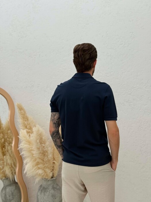 ONE COLOR POLO NECK MEN T-SHIRT DARK BLUE/BEE - 4