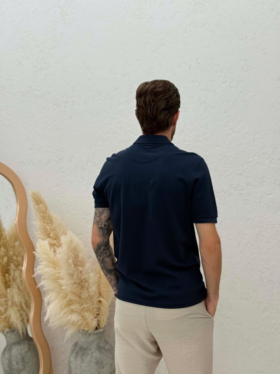 ONE COLOR POLO NECK MEN T-SHIRT DARK BLUE/BEE - 4