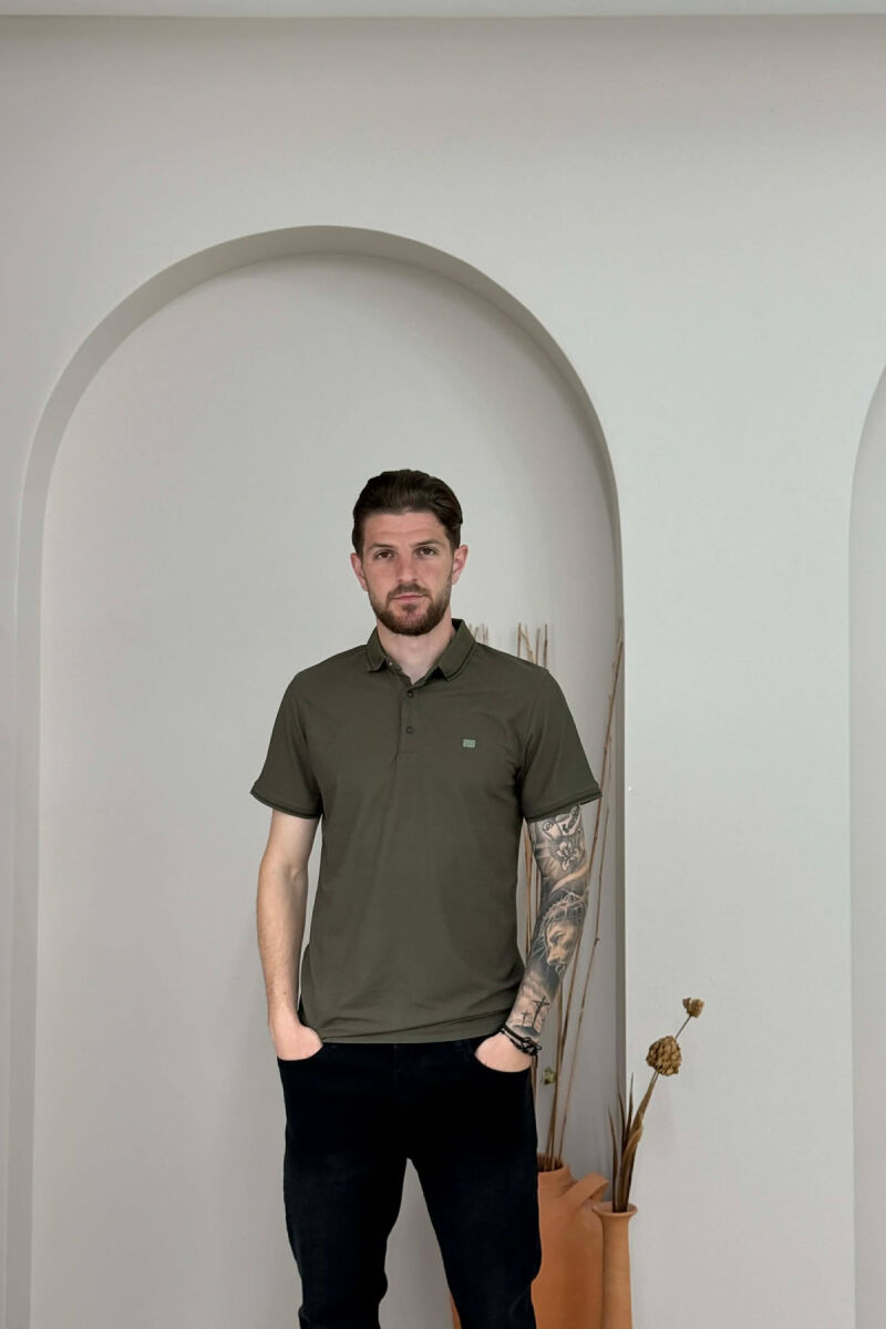 ONE COLOR POLO NECK MEN T-SHIRT GREEN/JESHILE - 1
