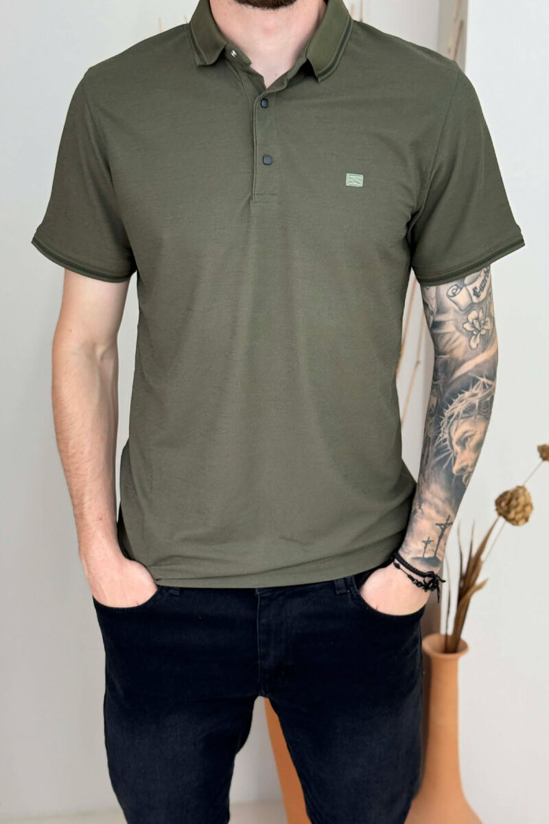 ONE COLOR POLO NECK MEN T-SHIRT GREEN/JESHILE - 5