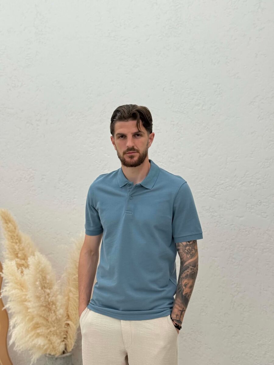 ONE COLOR POLO NECK MEN T-SHIRT GREY/GRI - 1