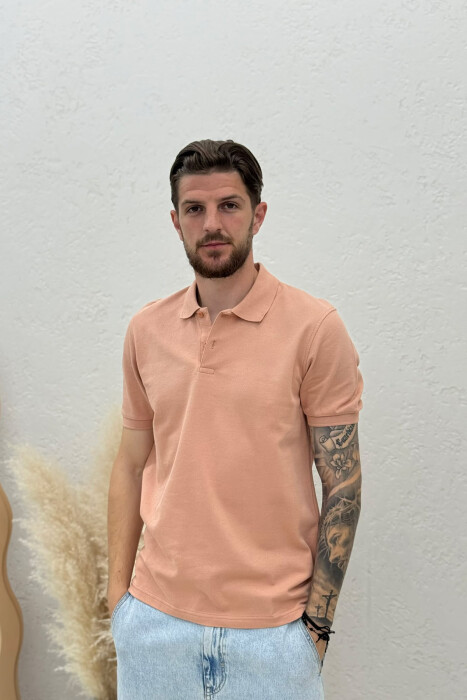 ONE COLOR POLO NECK MEN T-SHIRT POWDER/PUDER 