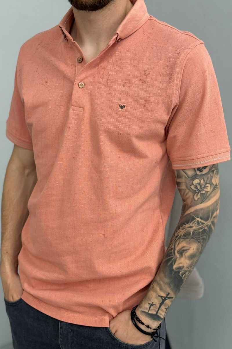 ONE COLOR POLO NECK MEN T-SHIRT SALMON/SALMON - 2