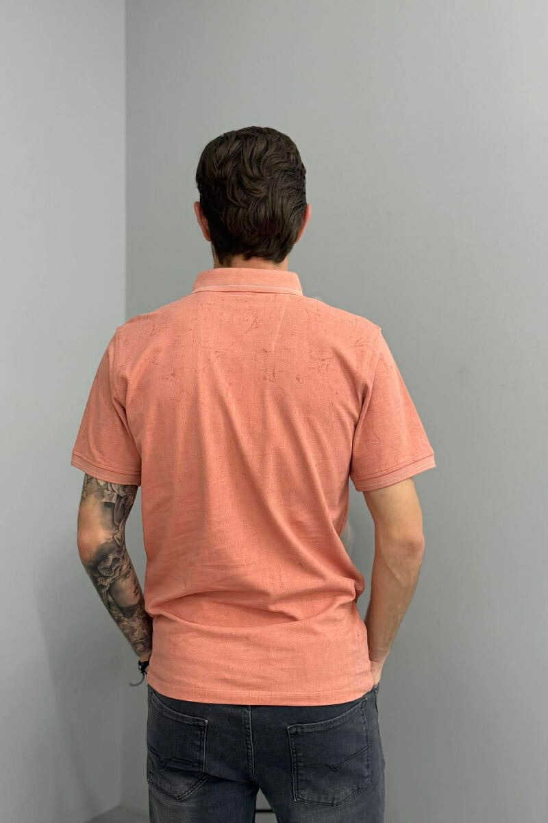 ONE COLOR POLO NECK MEN T-SHIRT SALMON/SALMON - 3