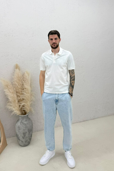 ONE COLOR POLO NECK MEN T-SHIRT WHITE-E BARDHE - 3