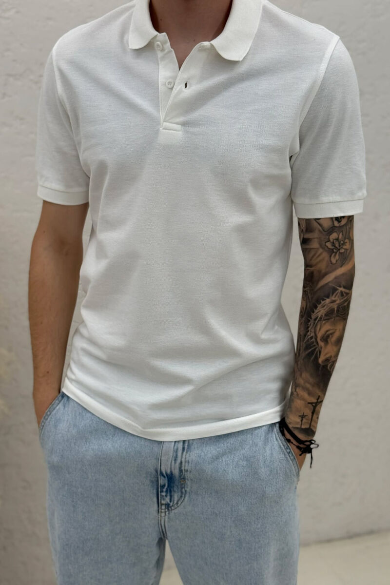 ONE COLOR POLO NECK MEN T-SHIRT WHITE-E BARDHE - 4