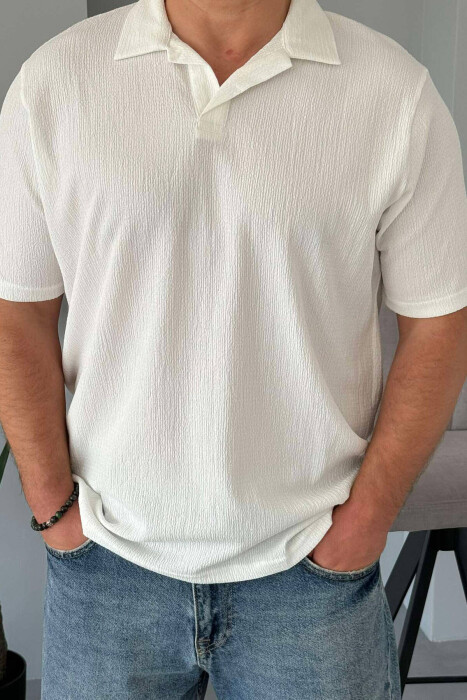 ONE COLOR POLO NECK MEN T-SHIRT WHITE-E BARDHE - 2