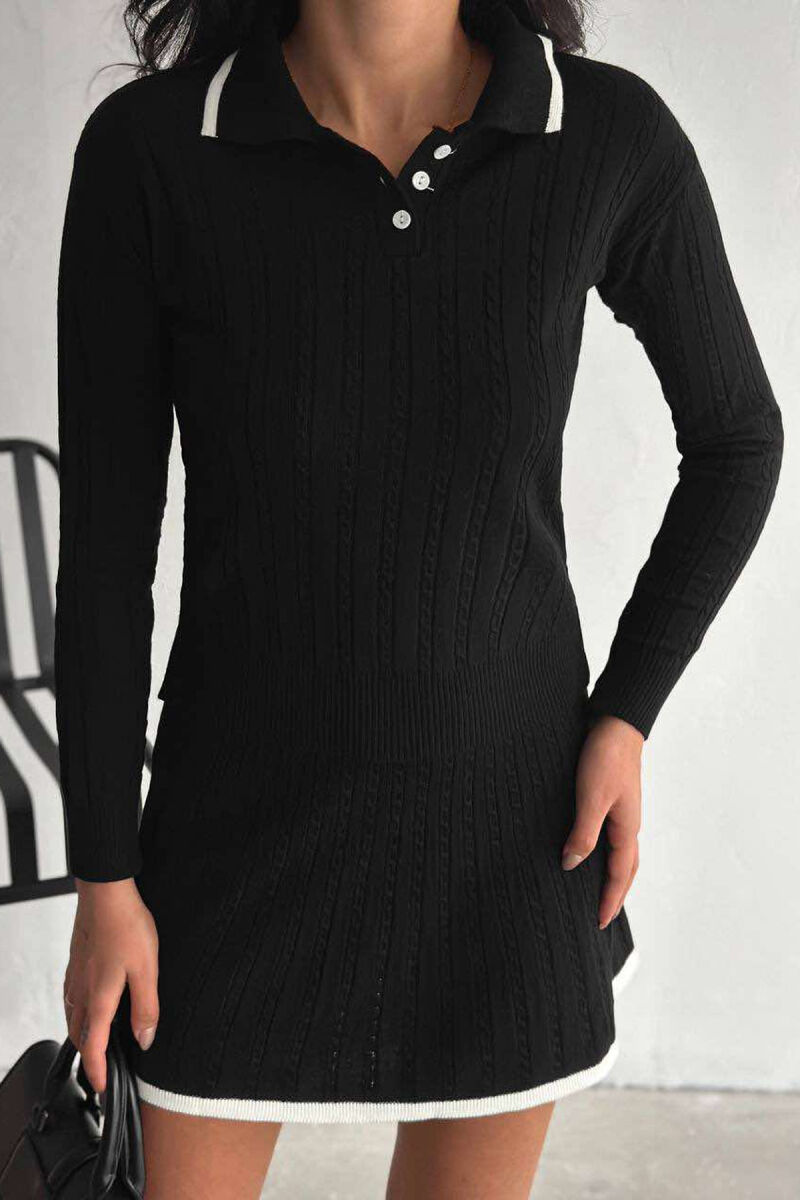 ONE COLOR POLO NECK SWEATER+SKIRT WOMEN SET BLACK/ E ZEZE - 2