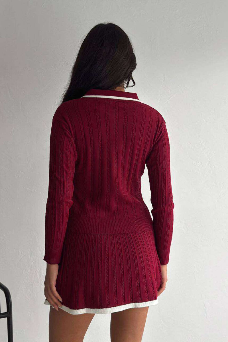 ONE COLOR POLO NECK SWEATER+SKIRT WOMEN SET BURGUNDY/VISHNJE - 3