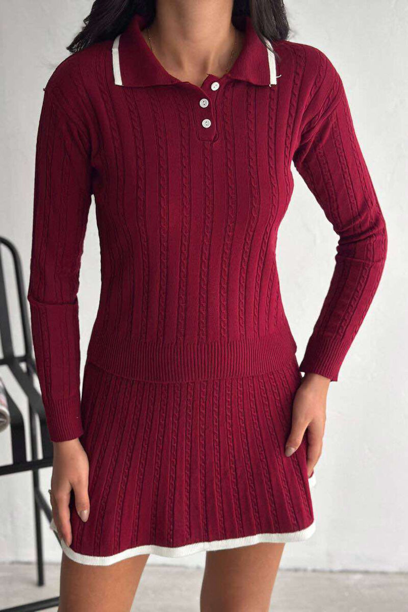 ONE COLOR POLO NECK SWEATER+SKIRT WOMEN SET BURGUNDY/VISHNJE - 5