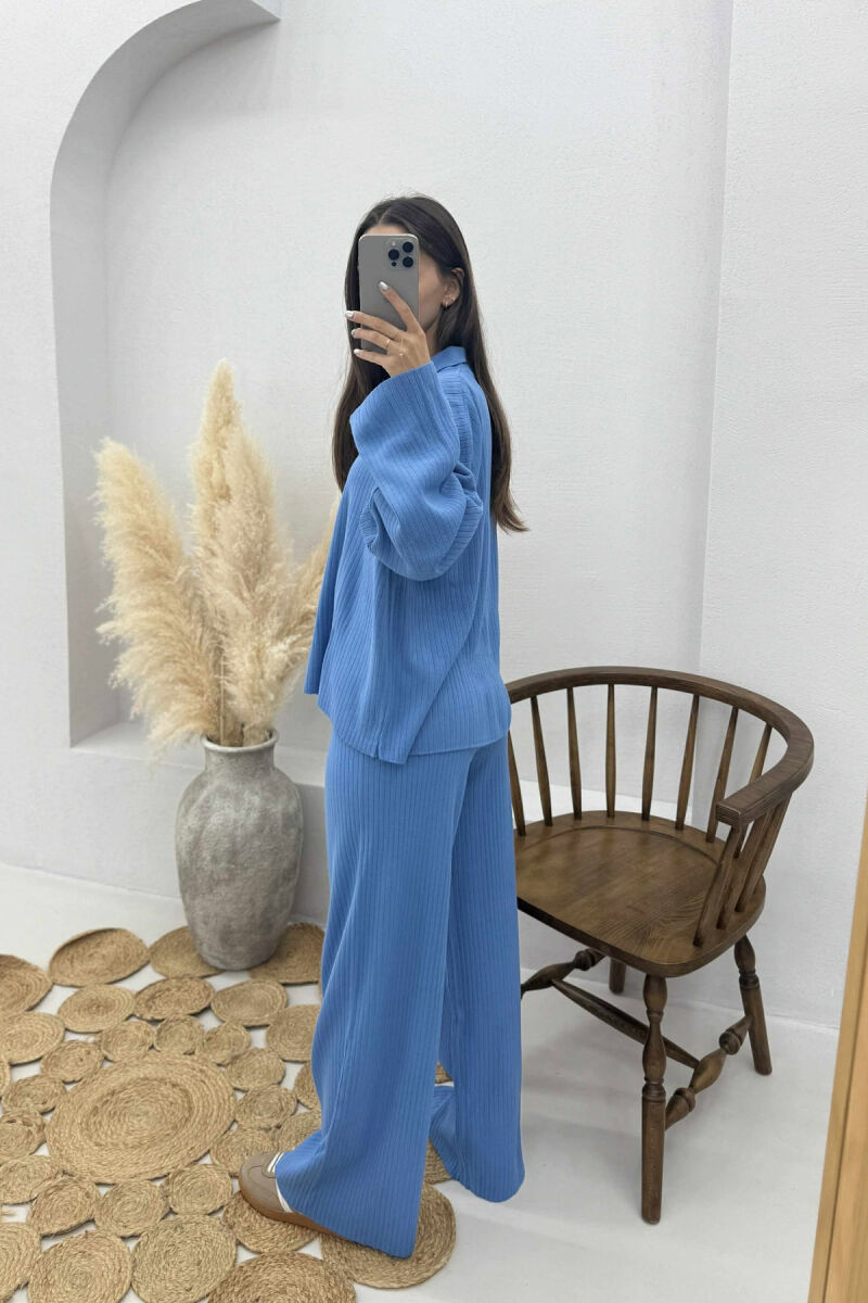 ONE COLOR POLO NECK SWEATER+TROUSERS KNIT WOMEN SET BLUE/BLU - 4