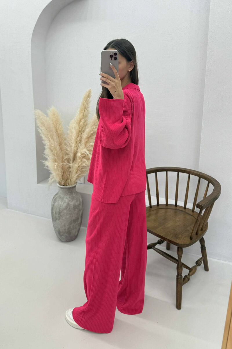 ONE COLOR POLO NECK SWEATER+TROUSERS KNIT WOMEN SET FUCHSIA/CIKLAMI - 3