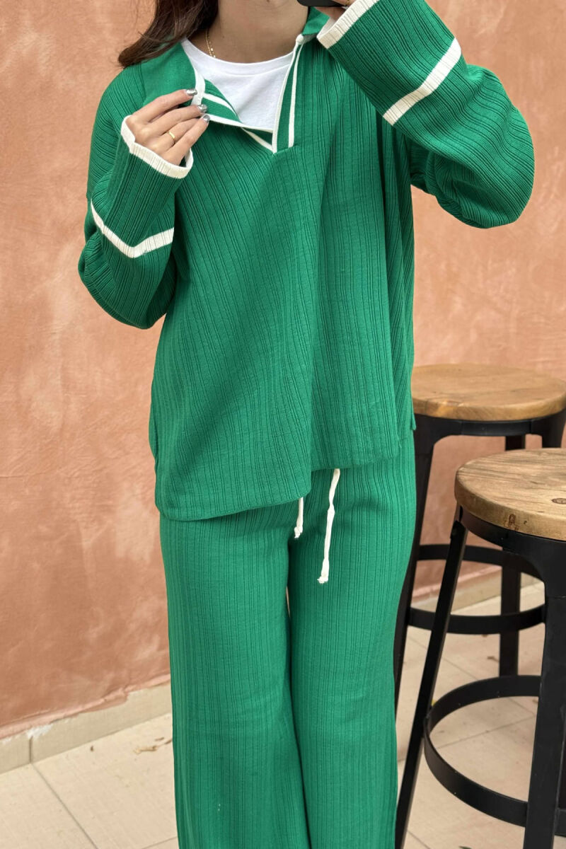 ONE COLOR POLO NECK SWEATER+TROUSERS KNIT WOMEN SET GREEN/JESHILE - 3