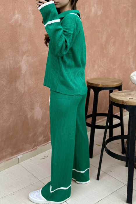 ONE COLOR POLO NECK SWEATER+TROUSERS KNIT WOMEN SET GREEN/JESHILE - 5