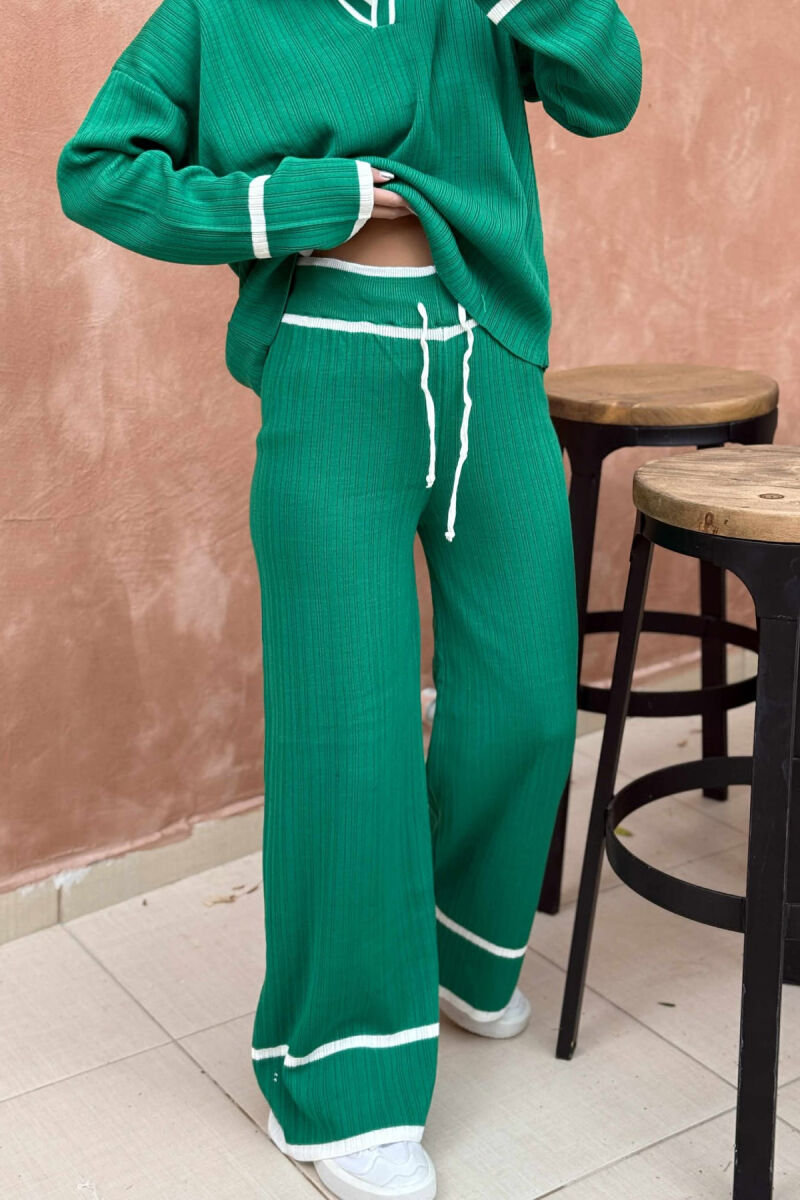 ONE COLOR POLO NECK SWEATER+TROUSERS KNIT WOMEN SET GREEN/JESHILE - 4