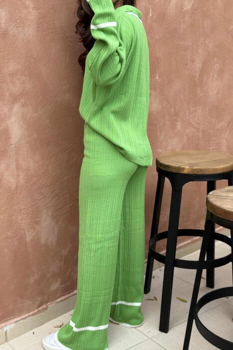 ONE COLOR POLO NECK SWEATER+TROUSERS KNIT WOMEN SET LIGHT GREEN/JEZB - 4
