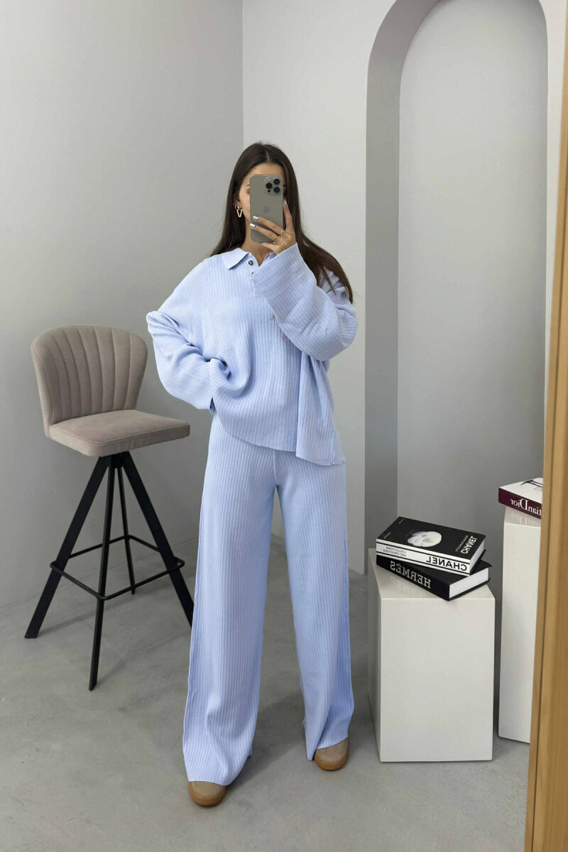 ONE COLOR POLO NECK SWEATER+TROUSERS KNIT WOMEN SET LIGHTBLUE/BZ - 1