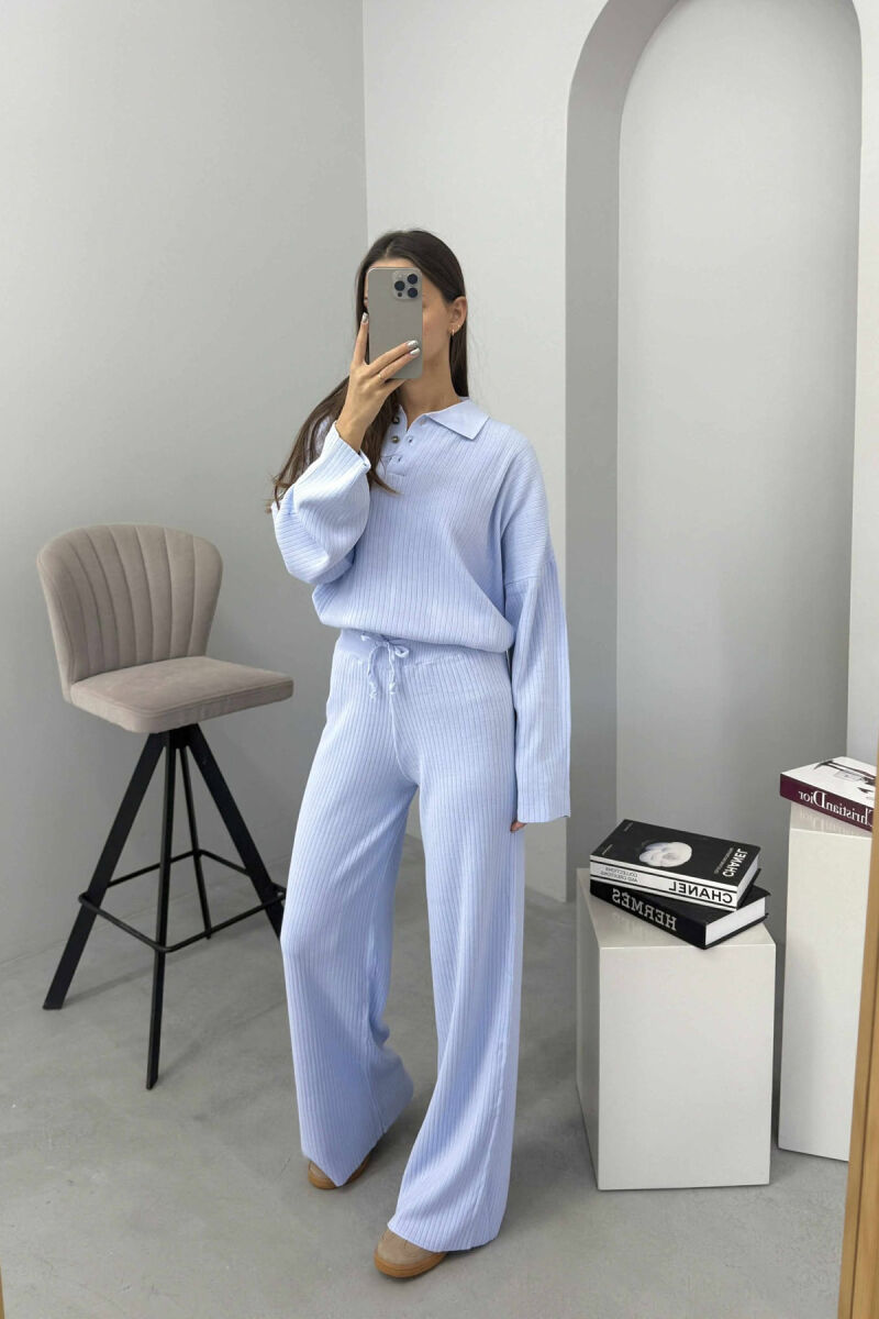 ONE COLOR POLO NECK SWEATER+TROUSERS KNIT WOMEN SET LIGHTBLUE/BZ - 2