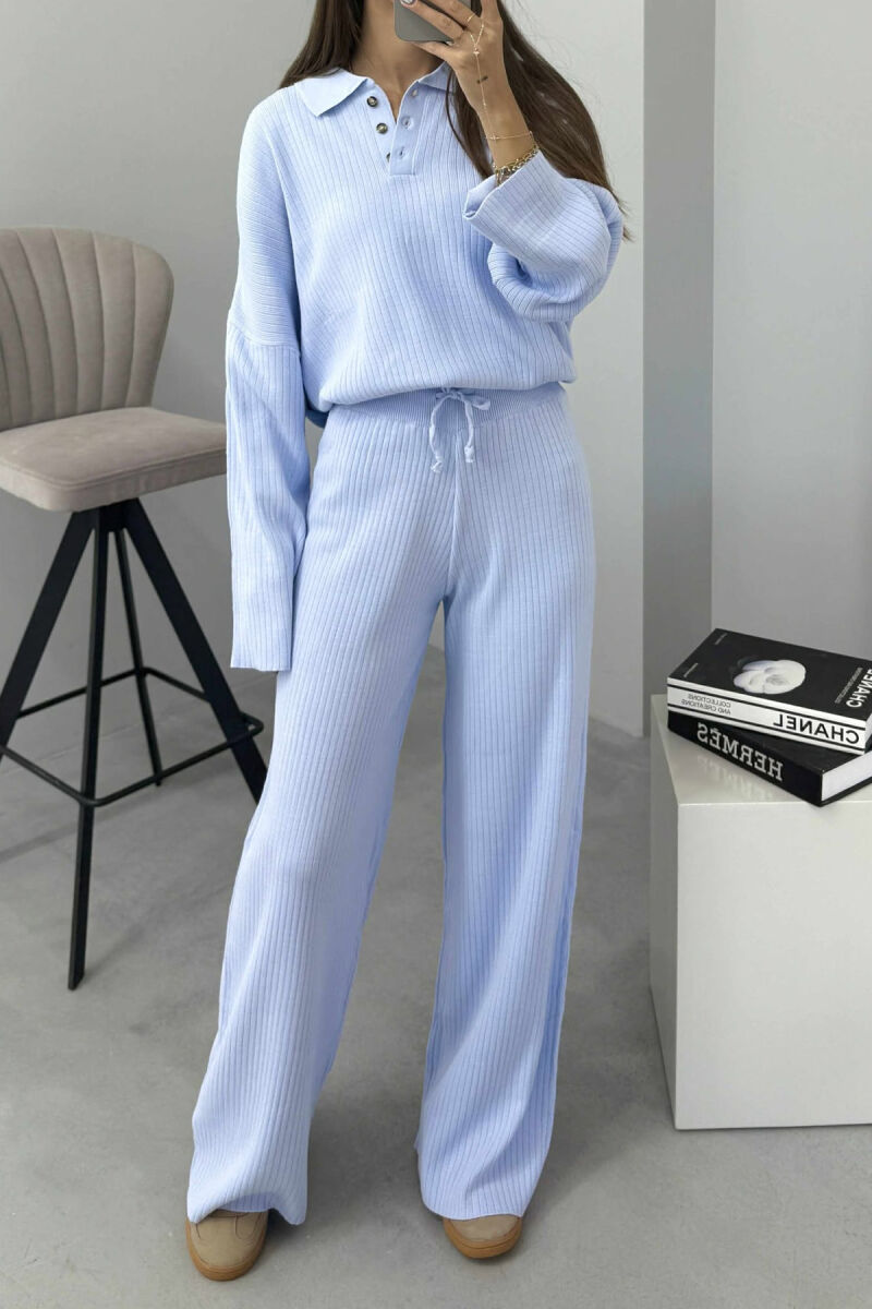 ONE COLOR POLO NECK SWEATER+TROUSERS KNIT WOMEN SET LIGHTBLUE/BZ - 4