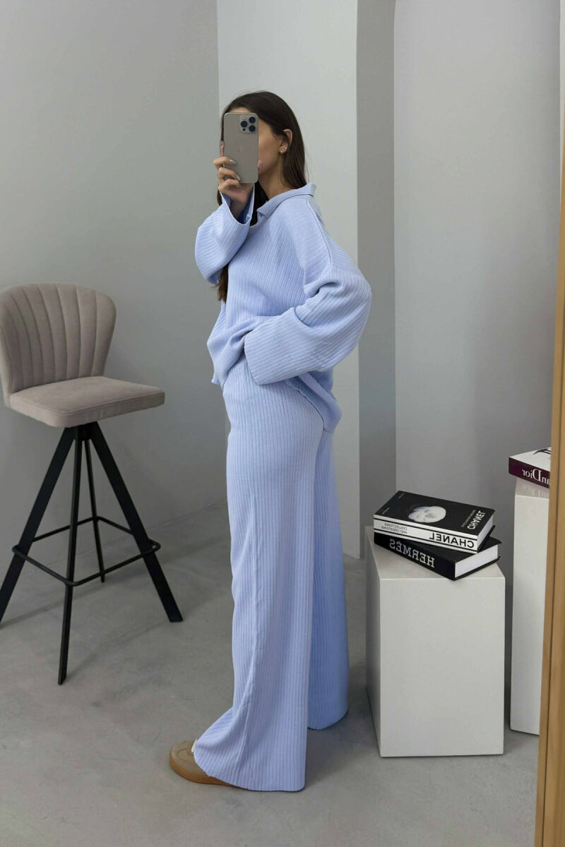ONE COLOR POLO NECK SWEATER+TROUSERS KNIT WOMEN SET LIGHTBLUE/BZ - 3