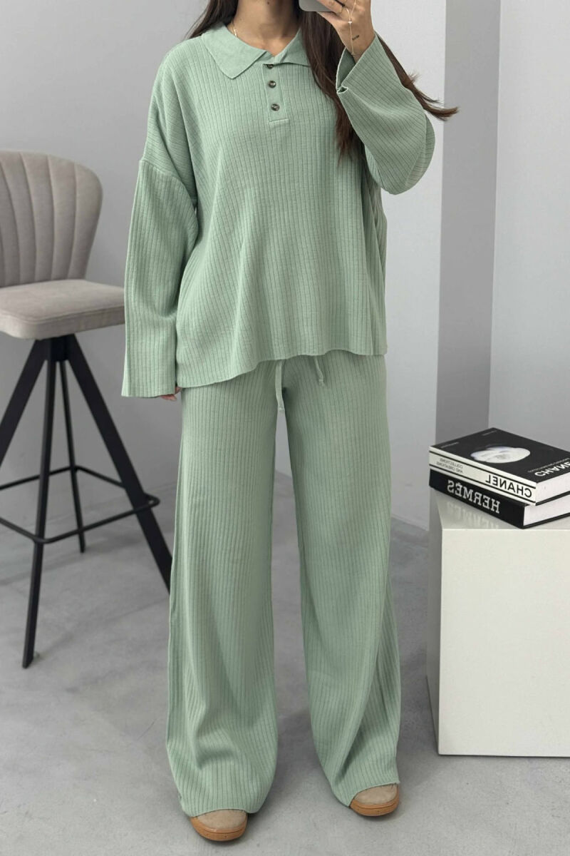 ONE COLOR POLO NECK SWEATER+TROUSERS KNIT WOMEN SET MINT/MENTE - 4