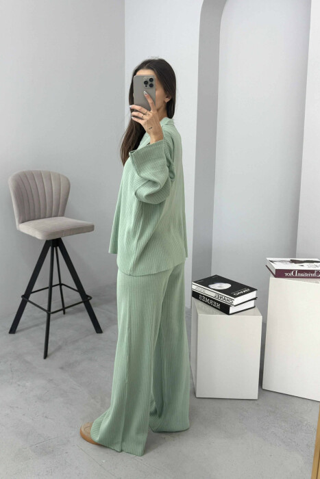 ONE COLOR POLO NECK SWEATER+TROUSERS KNIT WOMEN SET MINT/MENTE - 3