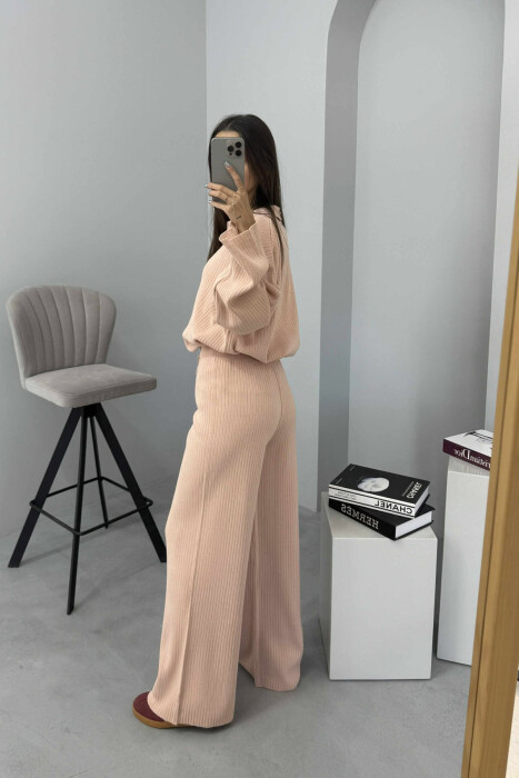 ONE COLOR POLO NECK SWEATER+TROUSERS KNIT WOMEN SET POWDER/PUDER - 3