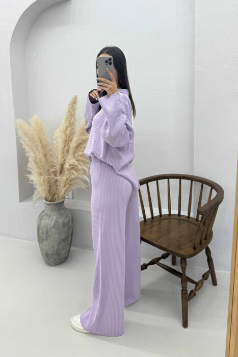 ONE COLOR POLO NECK SWEATER+TROUSERS KNIT WOMEN SET PURPLE/LEJLA - 3