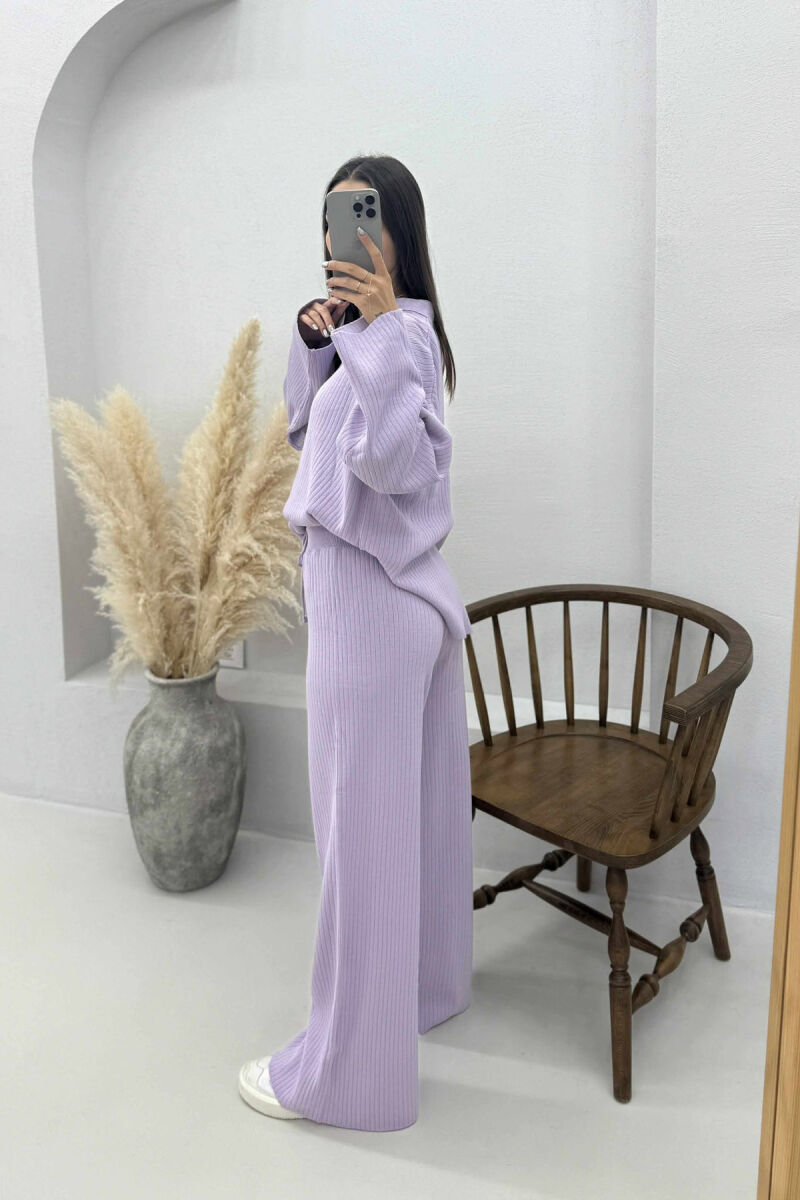ONE COLOR POLO NECK SWEATER+TROUSERS KNIT WOMEN SET PURPLE/LEJLA - 3