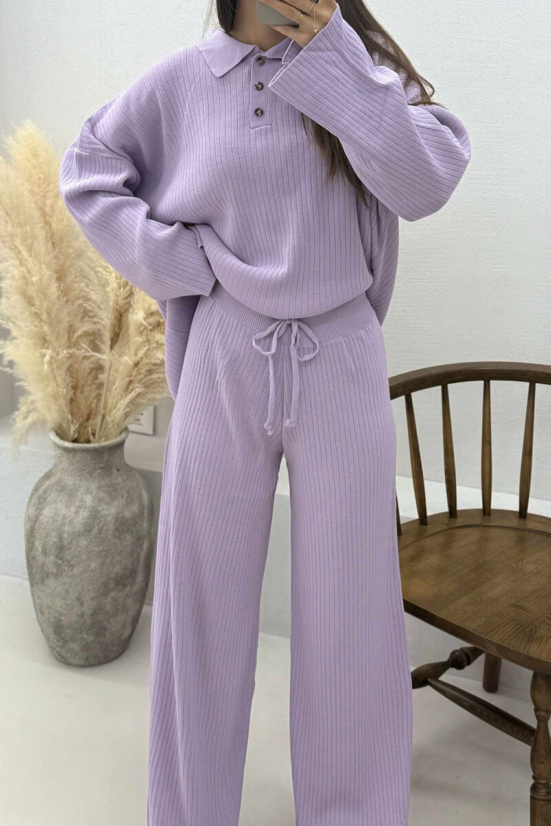 ONE COLOR POLO NECK SWEATER+TROUSERS KNIT WOMEN SET PURPLE/LEJLA - 4