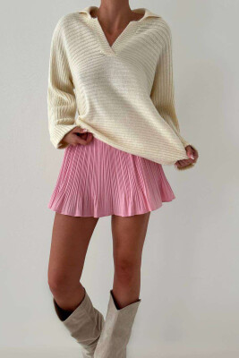 ONE COLOR POLO NECK WOMAN SWEATER CREAM/KREM 