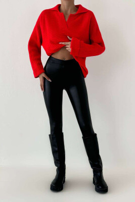 ONE COLOR POLO NECK WOMAN SWEATER RED/E KUQE 