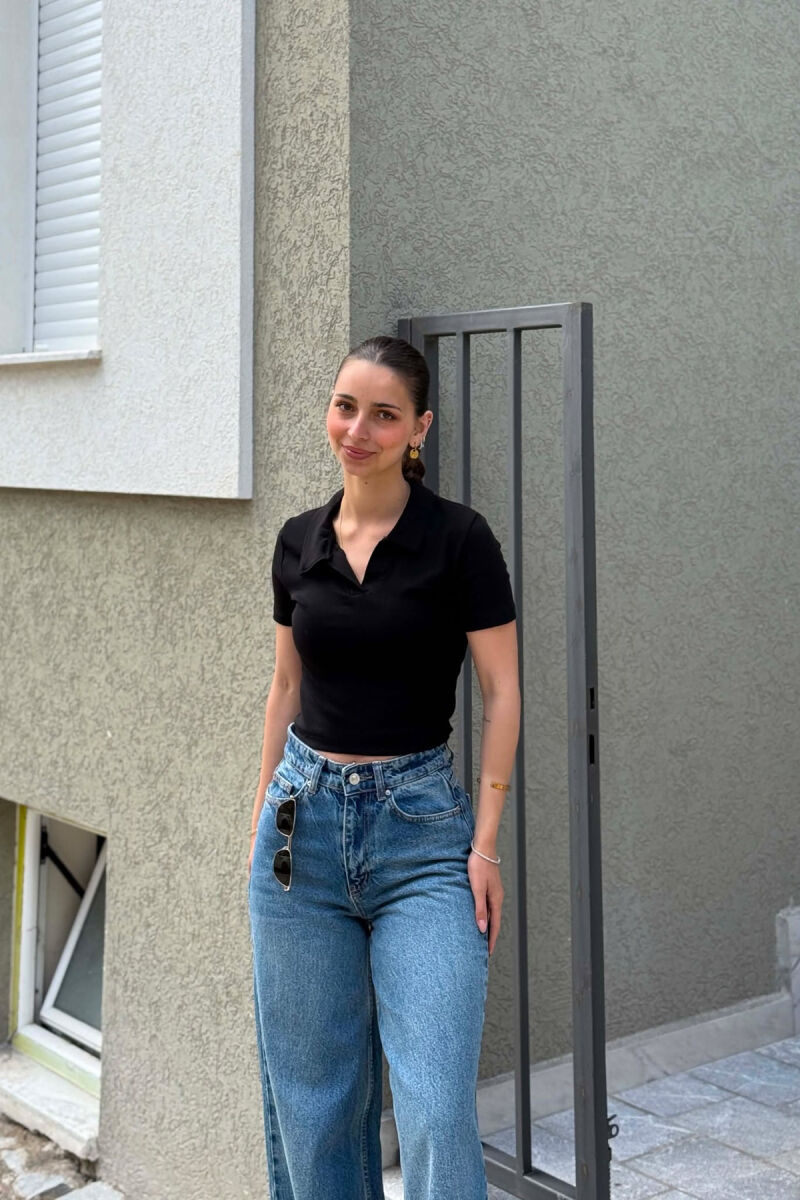 ONE COLOR POLO NECK WOMAN T-SHIRT BLACK/ E ZEZE - 1