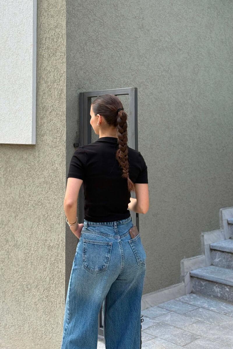 ONE COLOR POLO NECK WOMAN T-SHIRT BLACK/ E ZEZE - 3