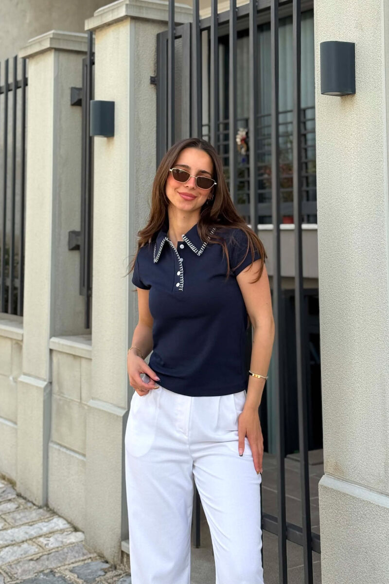 ONE COLOR POLO NECK WOMAN T-SHIRT BLUE/BLU - 2