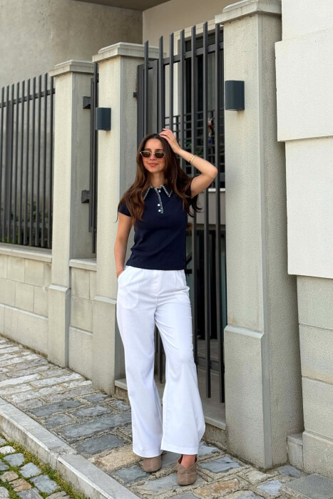 ONE COLOR POLO NECK WOMAN T-SHIRT BLUE/BLU - 5
