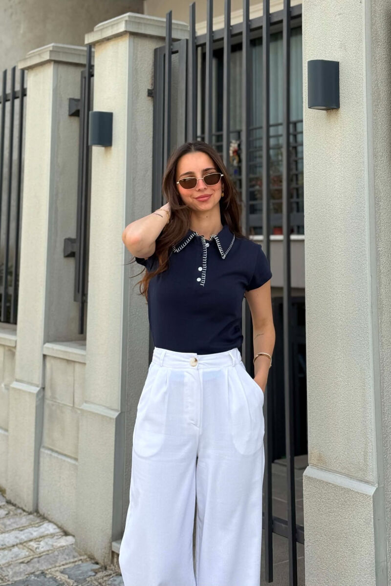 ONE COLOR POLO NECK WOMAN T-SHIRT BLUE/BLU - 7