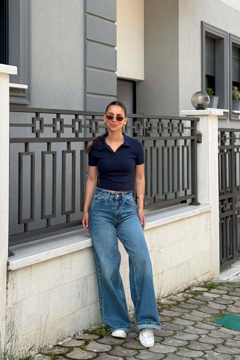 ONE COLOR POLO NECK WOMAN T-SHIRT BLUE/BLU - 2