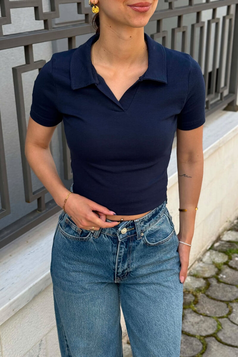 ONE COLOR POLO NECK WOMAN T-SHIRT BLUE/BLU - 3
