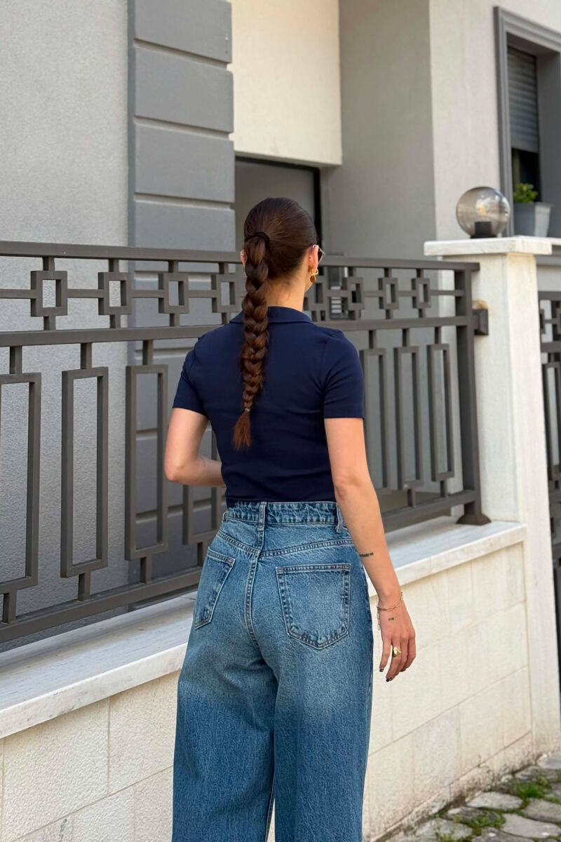 ONE COLOR POLO NECK WOMAN T-SHIRT BLUE/BLU - 4