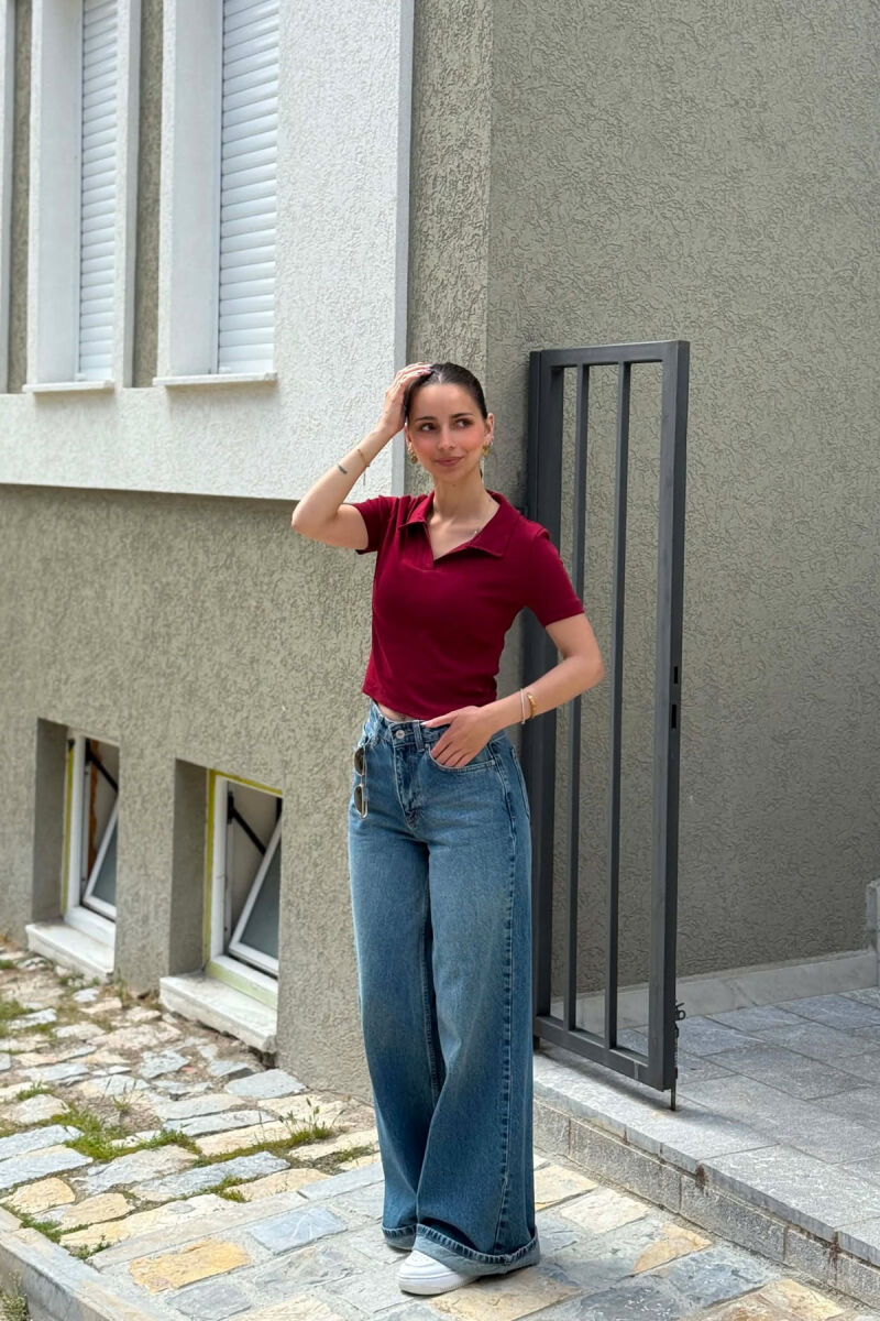 ONE COLOR POLO NECK WOMAN T-SHIRT BURGUNDY/VISHNJE - 2