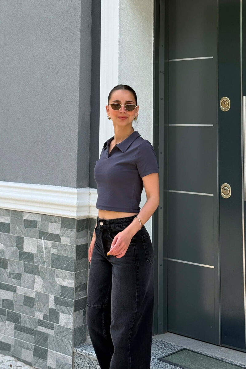 ONE COLOR POLO NECK WOMAN T-SHIRT GREY/GRI - 2