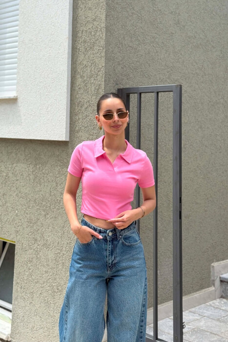 ONE COLOR POLO NECK WOMAN T-SHIRT PINK/ROZE - 